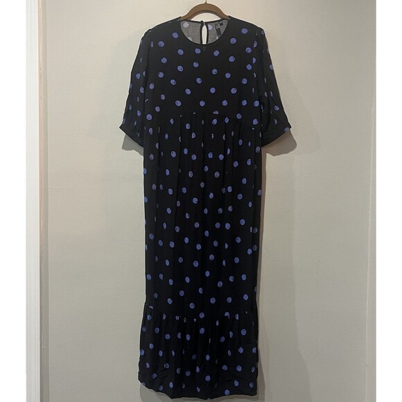 Nobody's Child Maternity Dress UK 12 US 8 Rachel Puff Sleeve Midi Blue Dot - Picture 1 of 8
